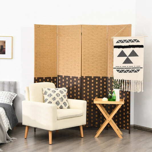 4 Panel Portable Folding Hand-Woven Wall Divider Suitable for Home Office, Brown - Gallery Canada