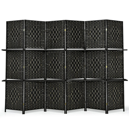 6 Panel Folding Weave Fiber Room Divider with 2 Display Shelves , Black Room Dividers Black at Gallery Canada