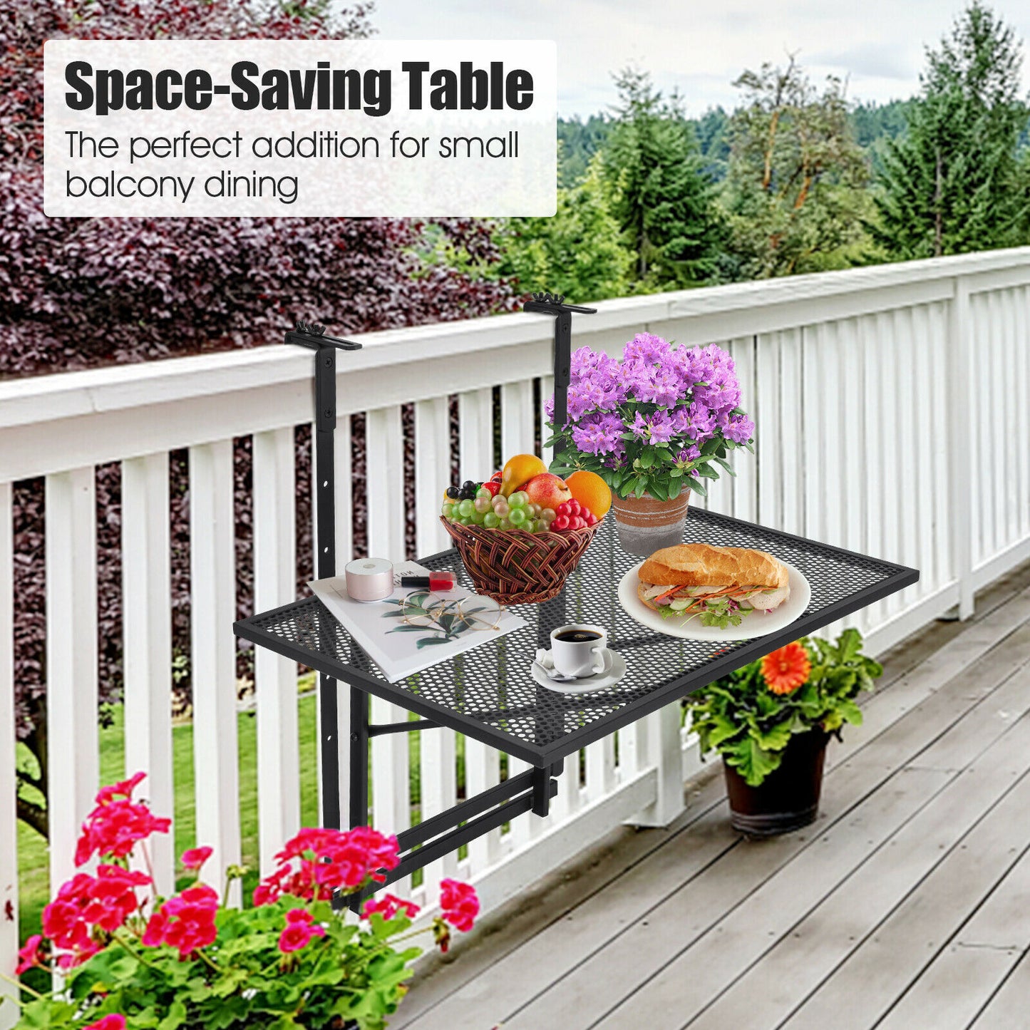 Railing Folding Table with 5-Level Adjustable Heights, Black Patio Tables at Gallery Canada