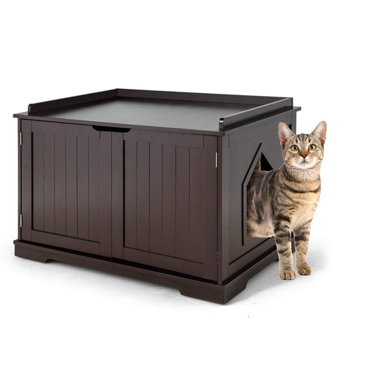 Cat Litter Box Enclosure with Double Doors for Large Cat and Kitty, Brown at Gallery Canada