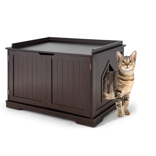 Cat Litter Box Enclosure with Double Doors for Large Cat and Kitty, Brown