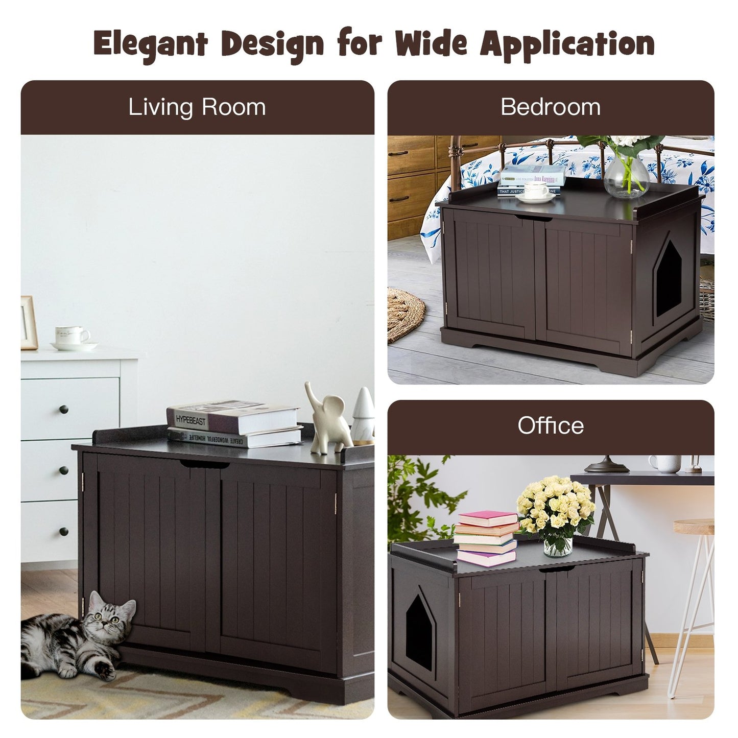 Cat Litter Box Enclosure with Double Doors for Large Cat and Kitty, Brown - Gallery Canada