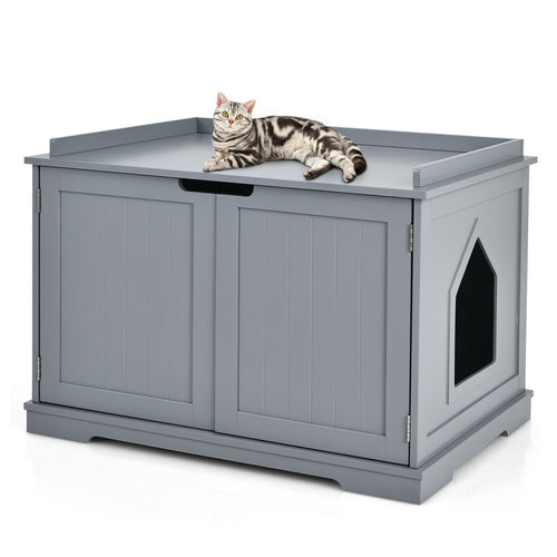 Cat Litter Box Enclosure with Double Doors for Large Cat and Kitty, Gray