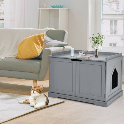 Cat Litter Box Enclosure with Double Doors for Large Cat and Kitty, Gray - Gallery Canada
