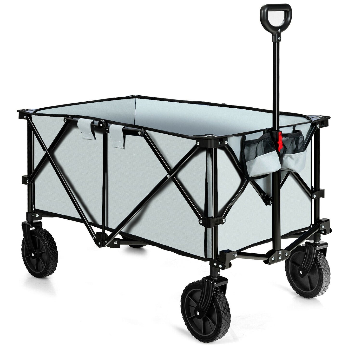 Outdoor Folding Wagon Cart with Adjustable Handle and Universal Wheels, Gray - Gallery Canada
