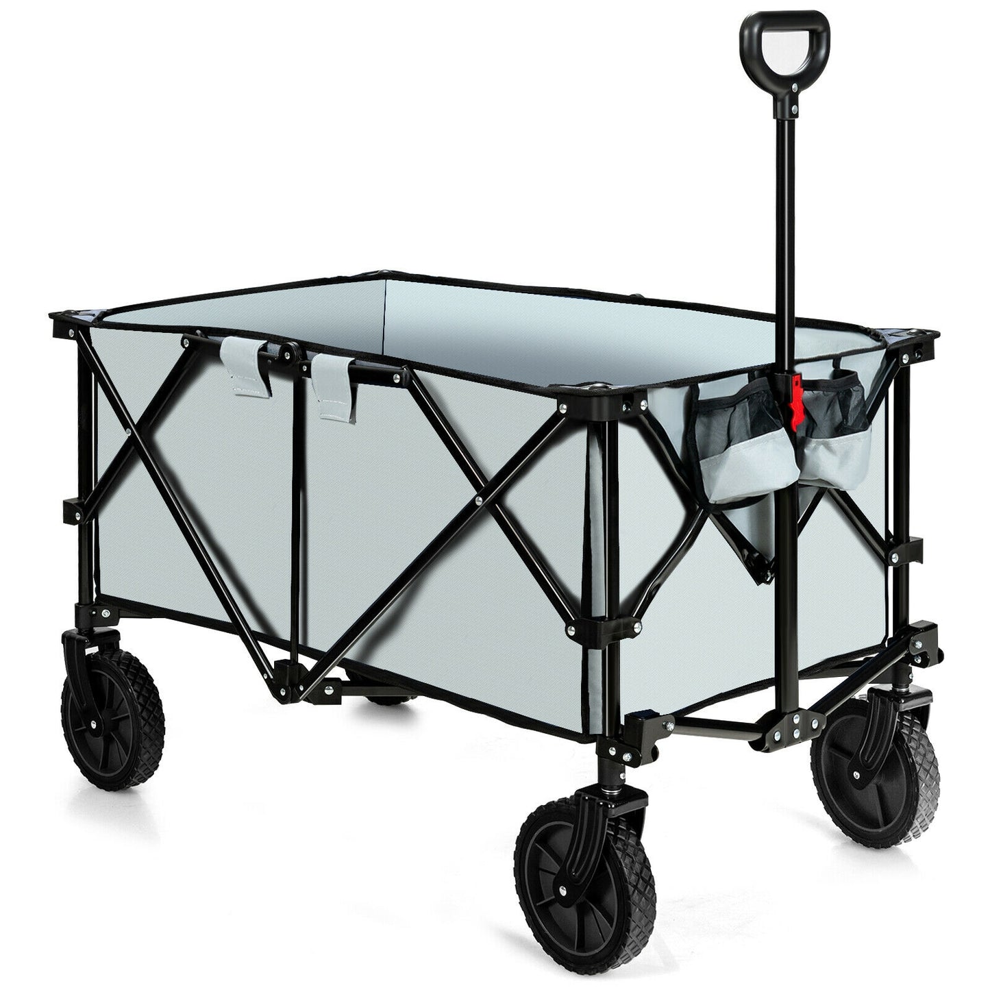 Outdoor Folding Wagon Cart with Adjustable Handle and Universal Wheels, Gray Garden Carts at Gallery Canada