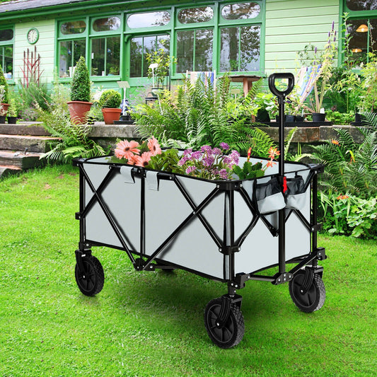 Outdoor Folding Wagon Cart with Adjustable Handle and Universal Wheels, Gray - Gallery Canada