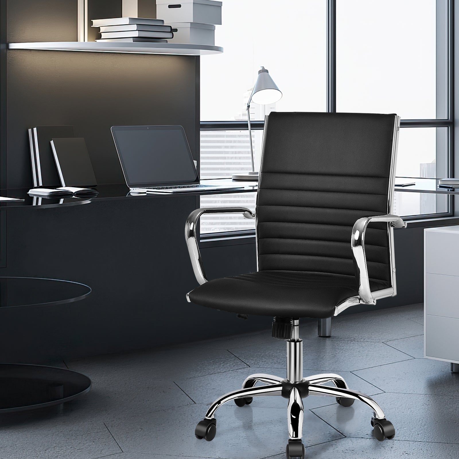 PU Leather Office Chair High Back Conference Task Chair with Armrests, Black Conference Chairs at Gallery Canada