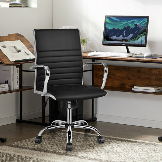 PU Leather Office Chair High Back Conference Task Chair with Armrests, Black - Gallery Canada