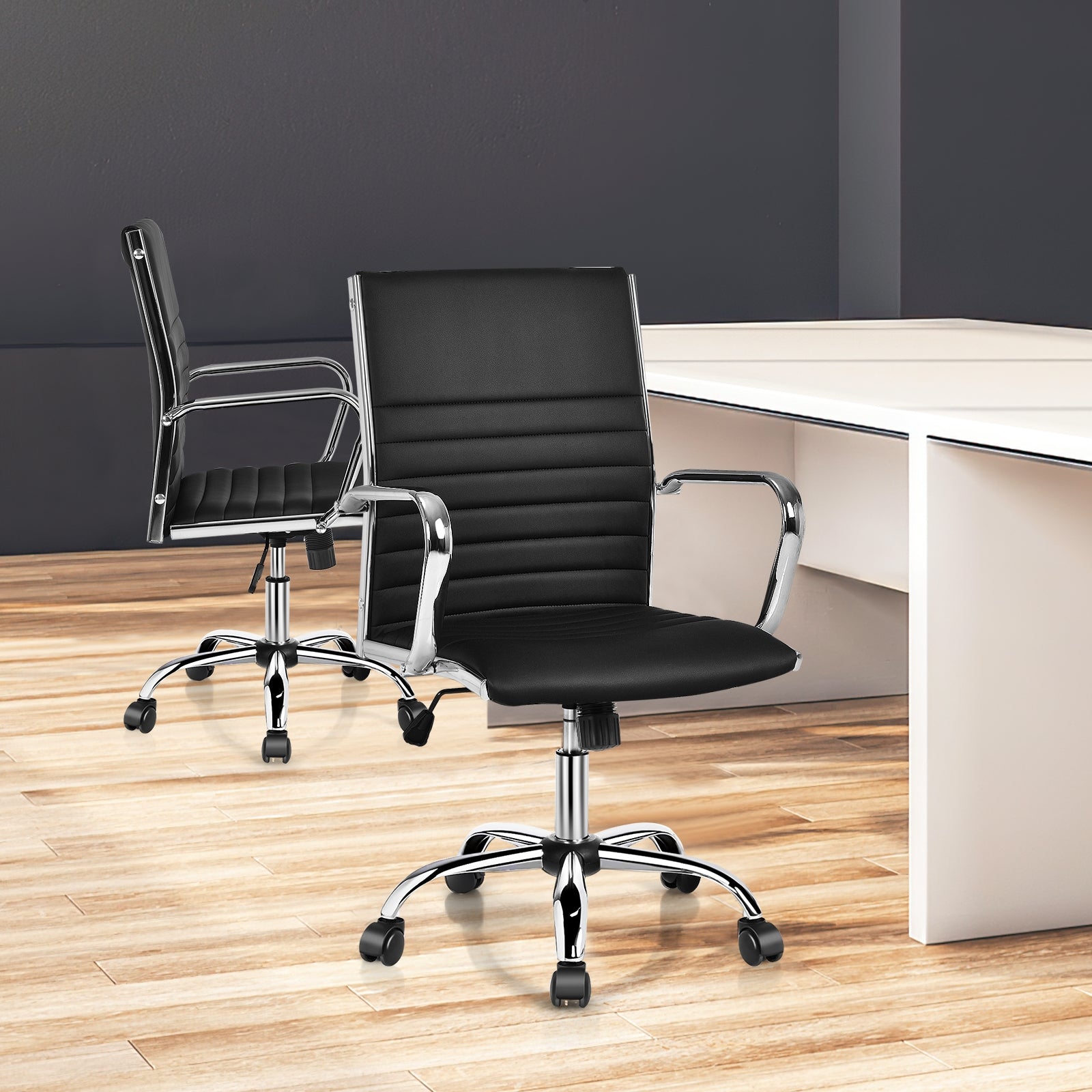 PU Leather Office Chair High Back Conference Task Chair with Armrests, Black Conference Chairs at Gallery Canada
