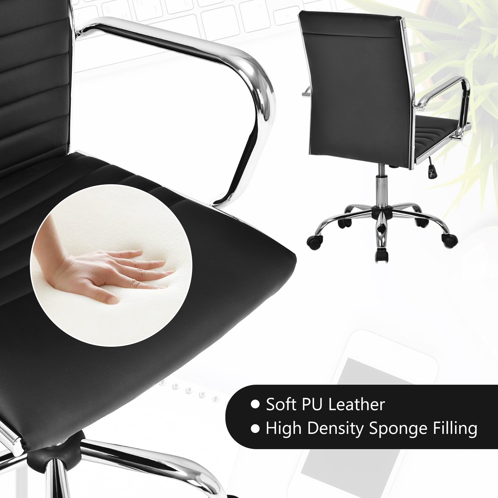 PU Leather Office Chair High Back Conference Task Chair with Armrests, Black Conference Chairs at Gallery Canada