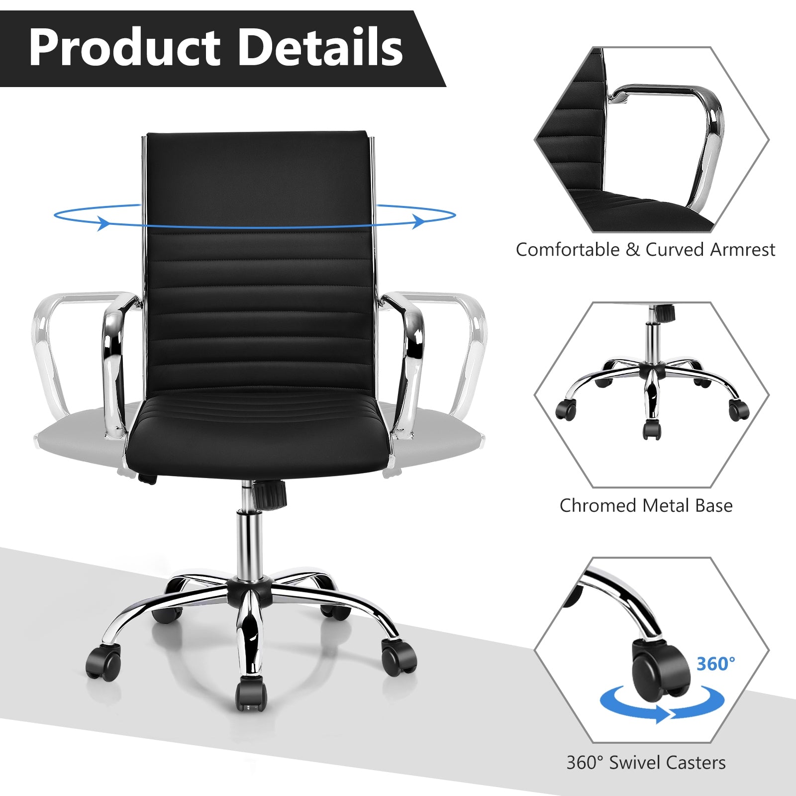PU Leather Office Chair High Back Conference Task Chair with Armrests, Black Conference Chairs at Gallery Canada