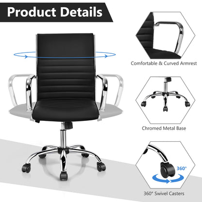 PU Leather Office Chair High Back Conference Task Chair with Armrests, Black Conference Chairs at Gallery Canada