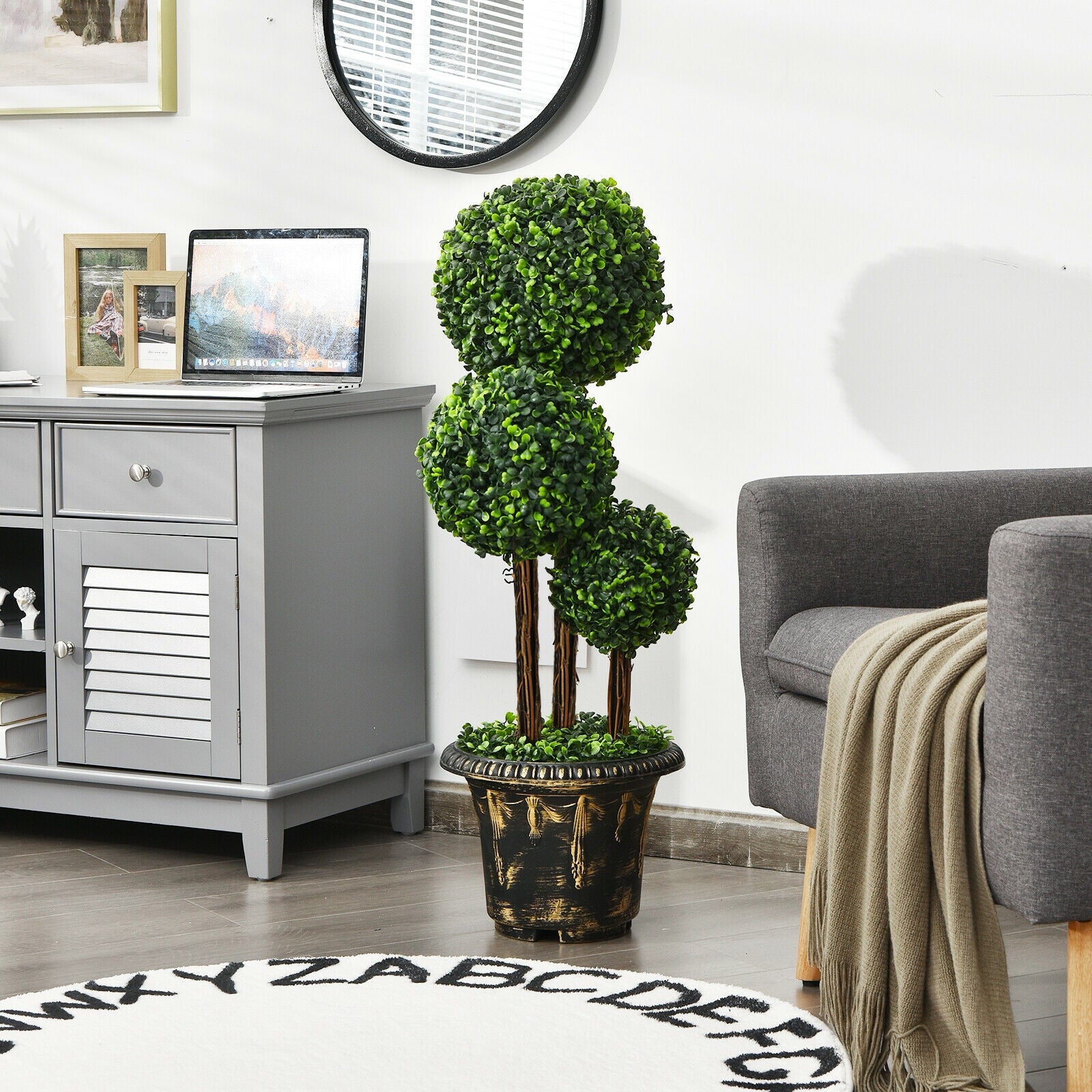 36-Inch Artificial Topiary Triple Ball Tree for Indoor and Outdoor, Green Faux Plants at Gallery Canada