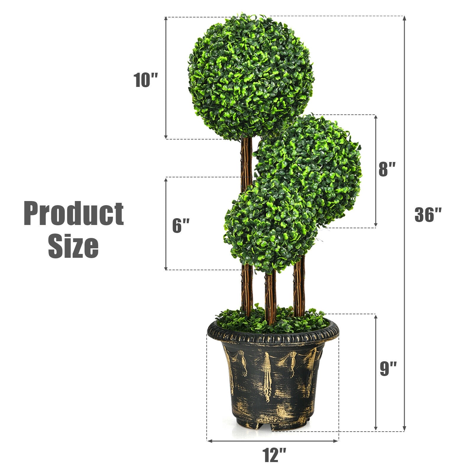 36-Inch Artificial Topiary Triple Ball Tree for Indoor and Outdoor, Green Faux Plants at Gallery Canada