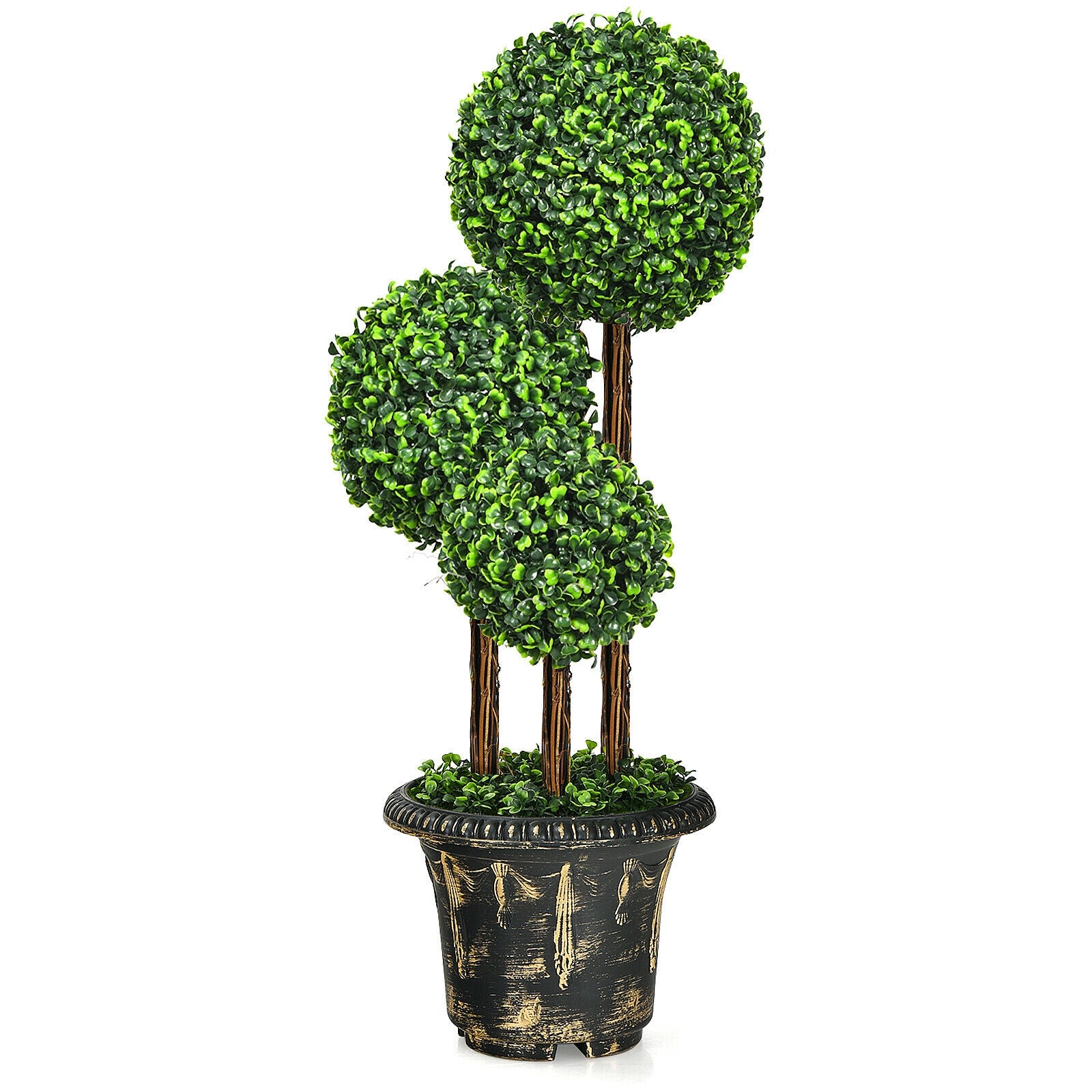 36-Inch Artificial Topiary Triple Ball Tree, Indoor Outdoor, Green Faux Plants Green at Gallery Canada