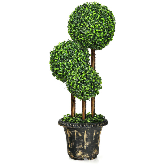 36-Inch Artificial Topiary Triple Ball Tree, Indoor Outdoor, Green Faux Plants Green at Gallery Canada