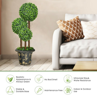 36-Inch Artificial Topiary Triple Ball Tree for Indoor and Outdoor, Green Faux Plants at Gallery Canada