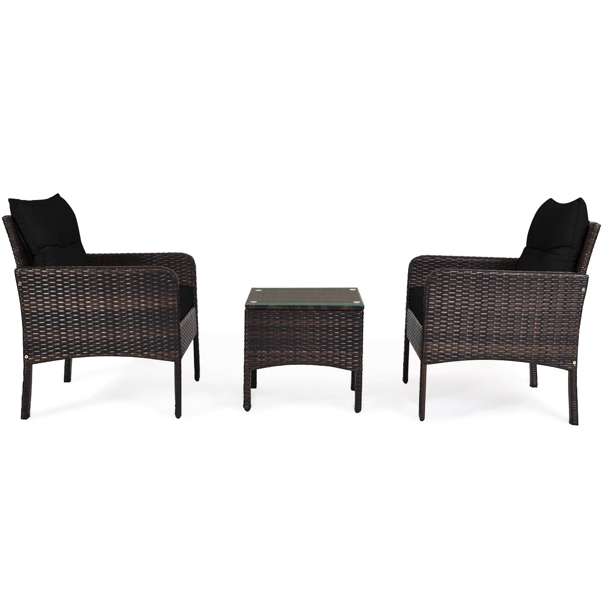 3 Pcs Outdoor Patio Rattan Conversation Set with Seat Cushions, Black Patio Conversation Sets at Gallery Canada