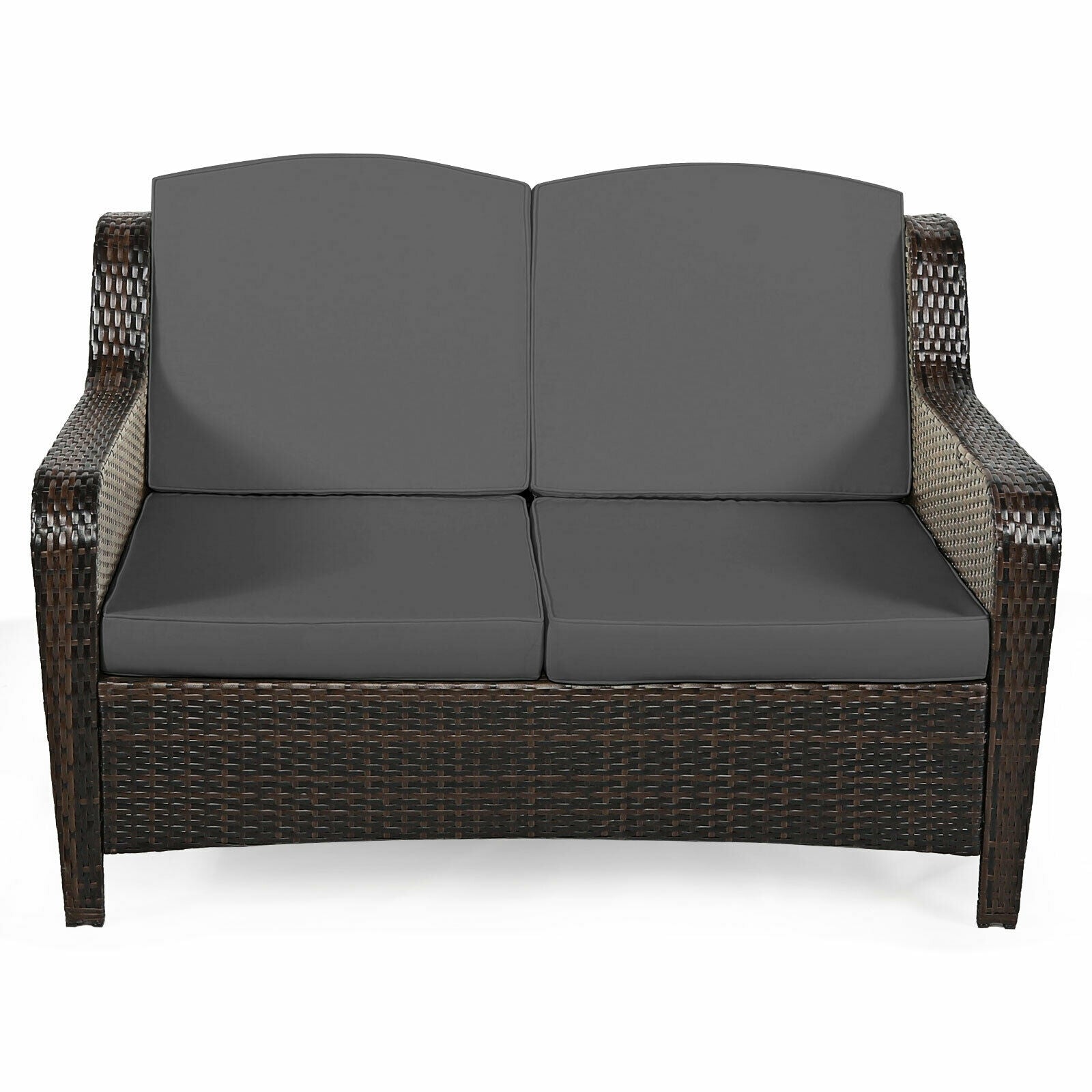 5 Pieces Patio Rattan Sofa Set with Cushion and Ottoman, Gray Outdoor Sectionals at Gallery Canada