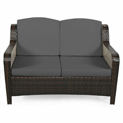 5 Pieces Patio Rattan Sofa Set with Cushion and Ottoman, Gray Outdoor Sectionals at Gallery Canada