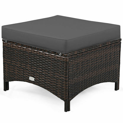 5 Pieces Patio Rattan Sofa Set with Cushion and Ottoman, Gray Outdoor Sectionals at Gallery Canada