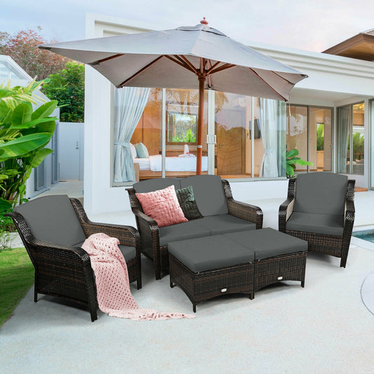5 Pieces Patio Rattan Sofa Set with Cushion and Ottoman, Gray Outdoor Sectionals at Gallery Canada