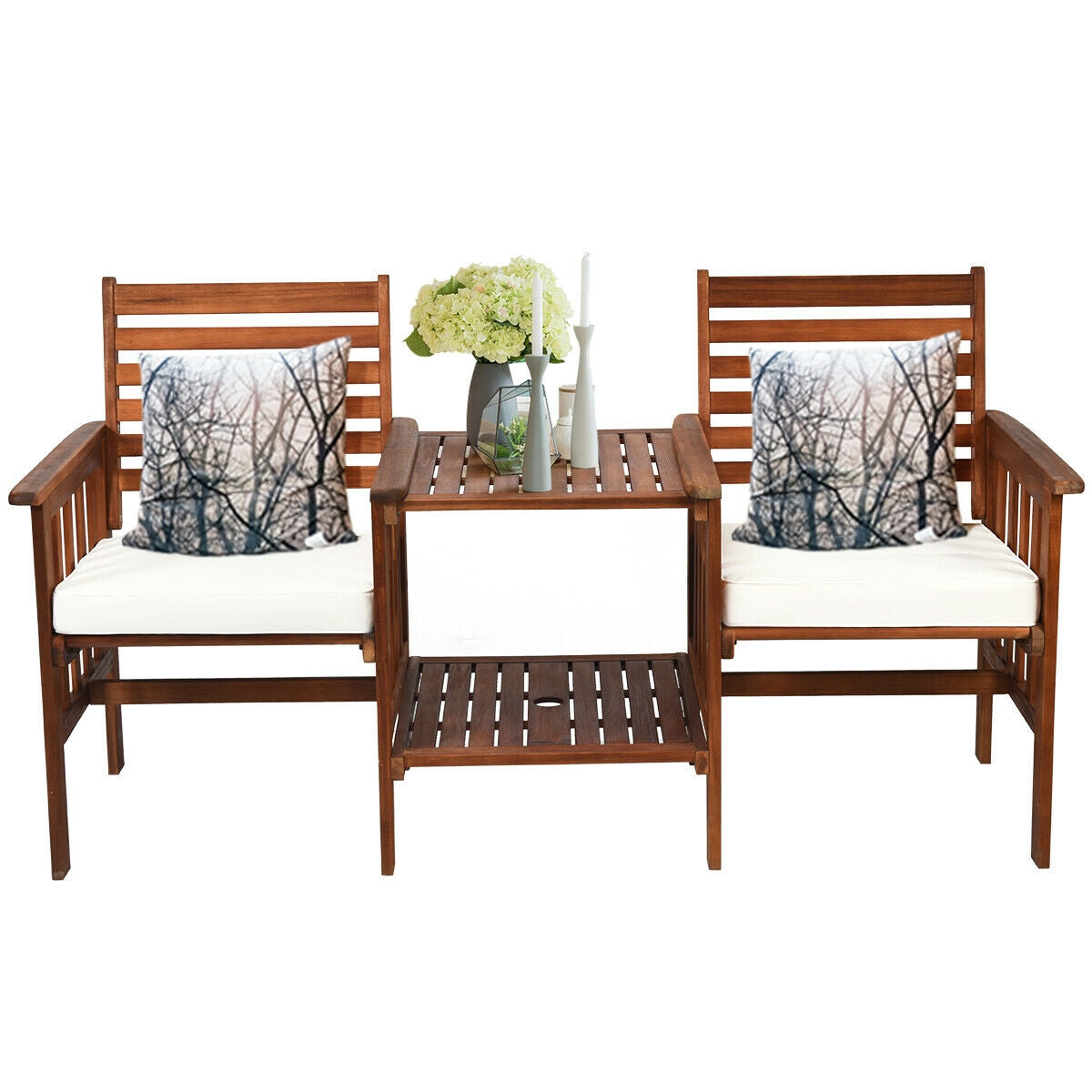 3 pcs Outdoor Patio Table Chairs Set Acacia Wood Loveseat, White Patio Conversation Sets at Gallery Canada
