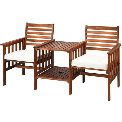 3 Pcs Patio Table Chairs Set, Acacia Wood Loveseat, White Patio Conversation Sets at Gallery Canada