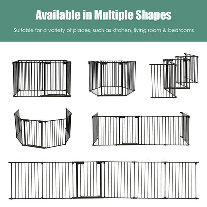 6 Panel Wall-mount Adjustable Baby Safe Metal  Fence Barrier, Black - Gallery Canada