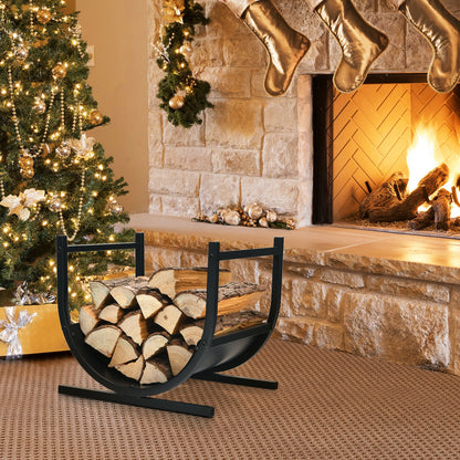 17 Inch U-Shaped Firewood Rack, Steel, Black Log Storage at Gallery Canada