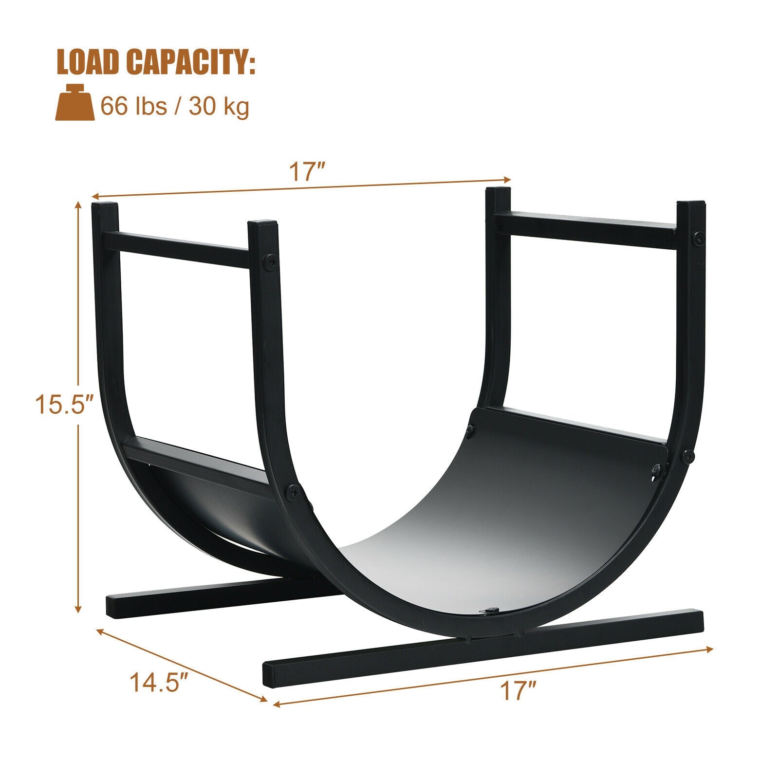 17 Inch U-Shaped Firewood Rack, Steel, Black Log Storage at Gallery Canada