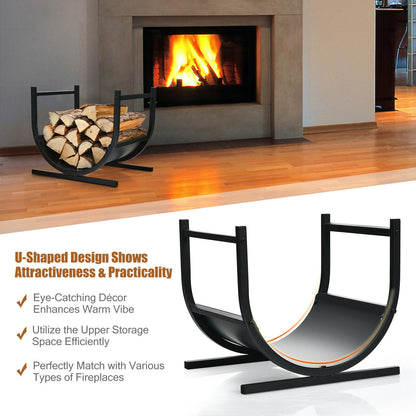17 Inch U-Shaped Firewood Rack, Steel, Black Log Storage at Gallery Canada