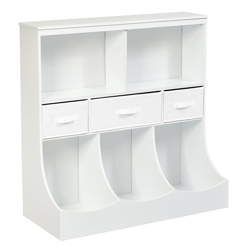 Freestanding Cubby Bin Storage Organizer, 3 Baskets, White