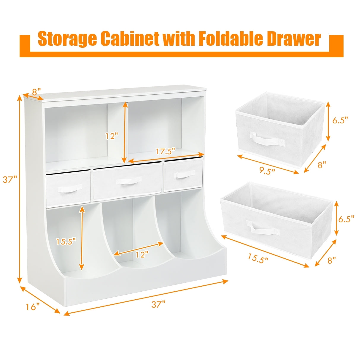 Freestanding Combo Cubby Bin Storage Organizer Unit W/3 Baskets, White Kids Storage at Gallery Canada