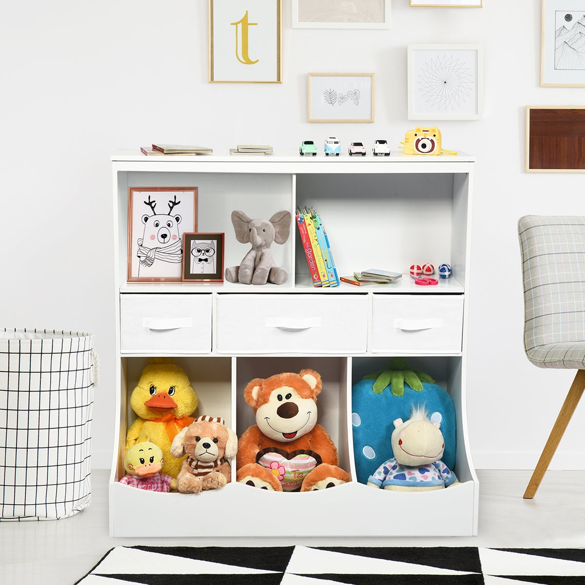 Freestanding Combo Cubby Bin Storage Organizer Unit W/3 Baskets, White Kids Storage at Gallery Canada