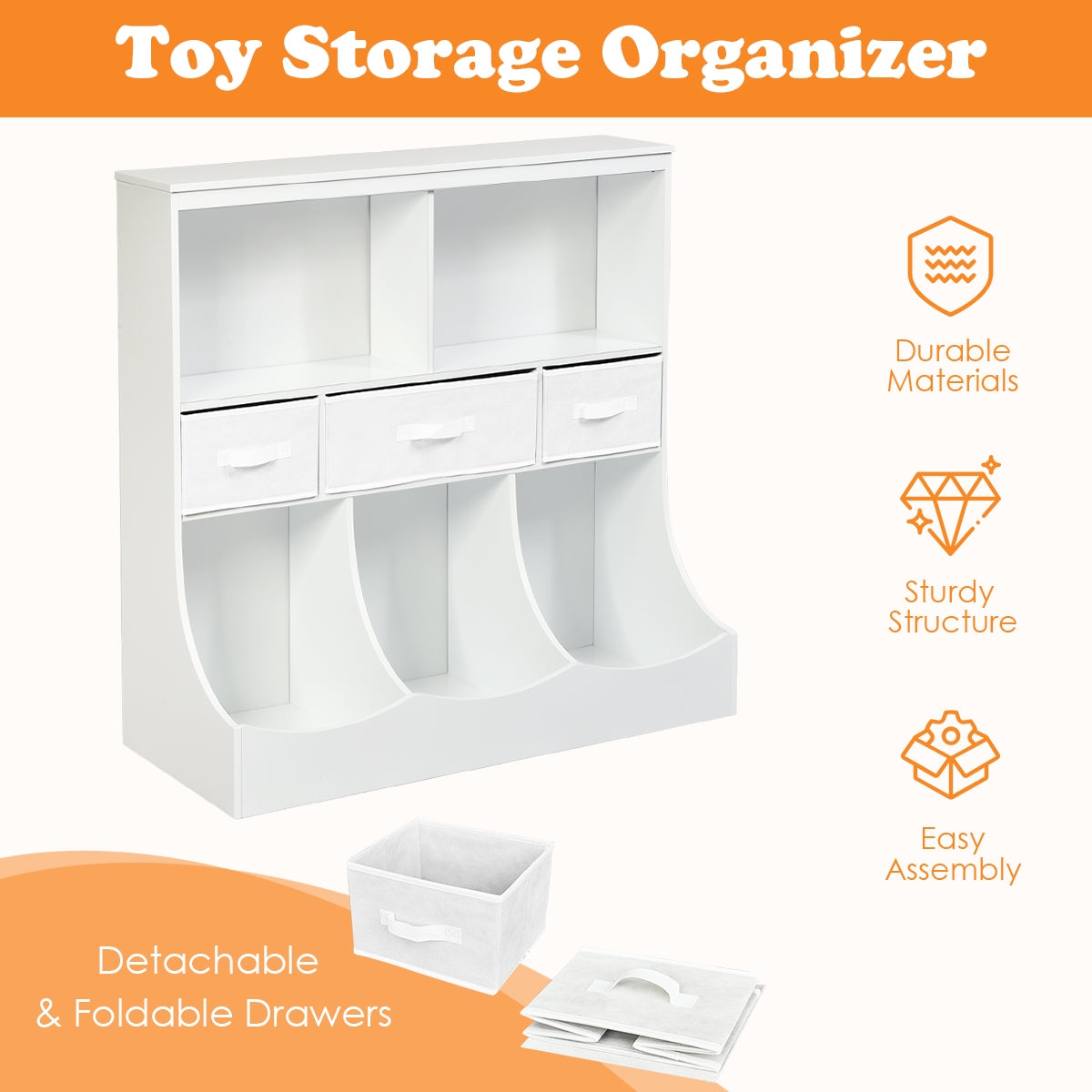 Freestanding Combo Cubby Bin Storage Organizer Unit W/3 Baskets, White Kids Storage at Gallery Canada
