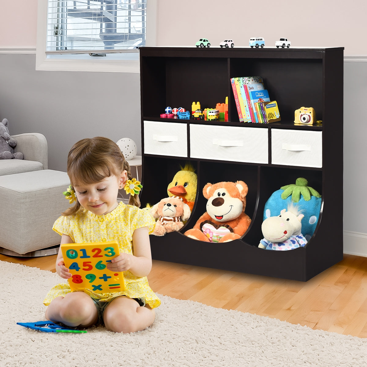 Freestanding Combo Cubby Bin Storage Organizer Unit W/3 Baskets, Brown Kids Storage at Gallery Canada