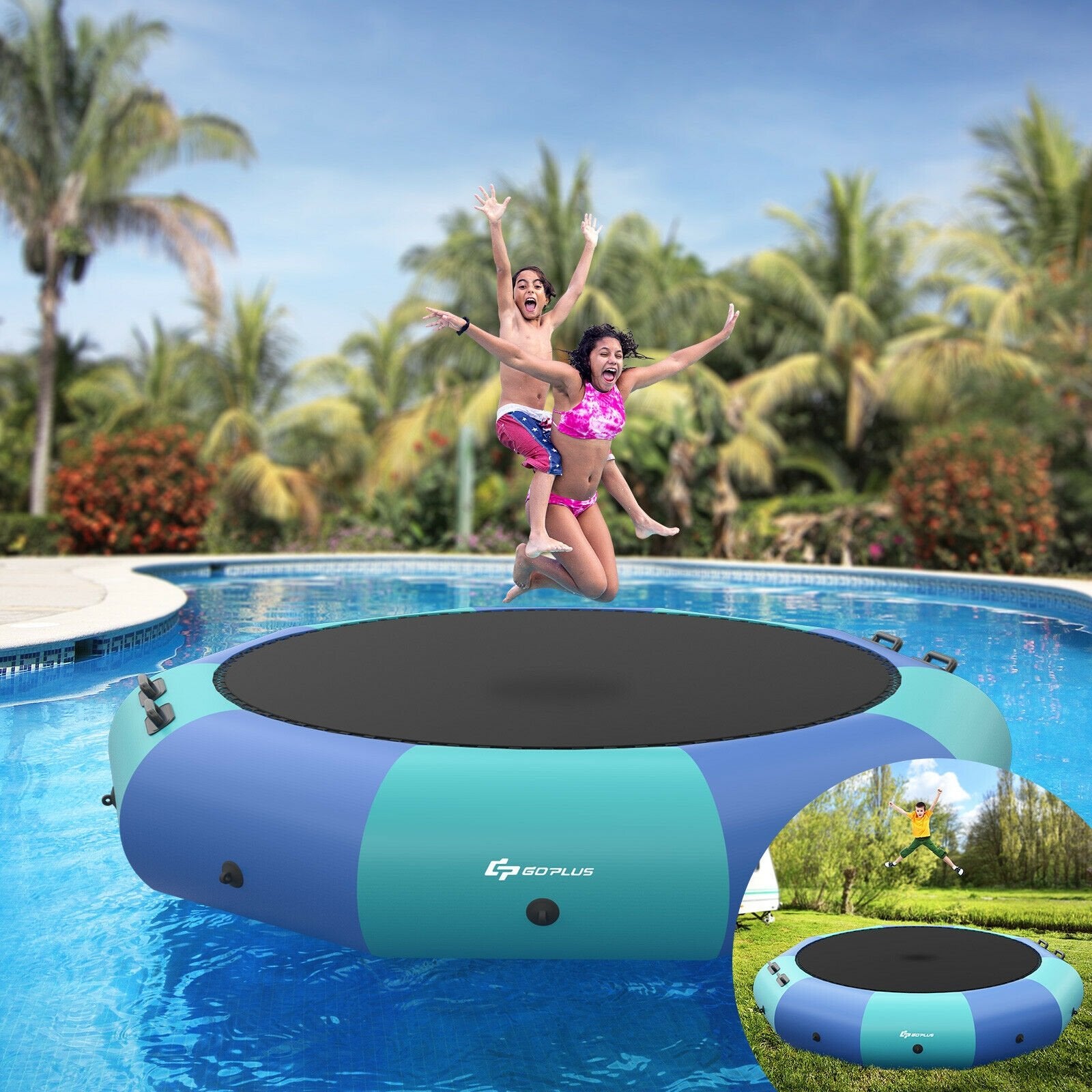 12 Feet Inflatable Splash Padded Water Bouncer Trampoline, Blue - Gallery Canada