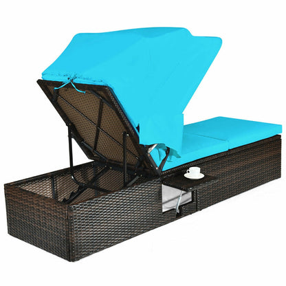 Outdoor Chaise Lounge Chair with Folding Canopy, Turquoise Outdoor Chaise Lounges at Gallery Canada