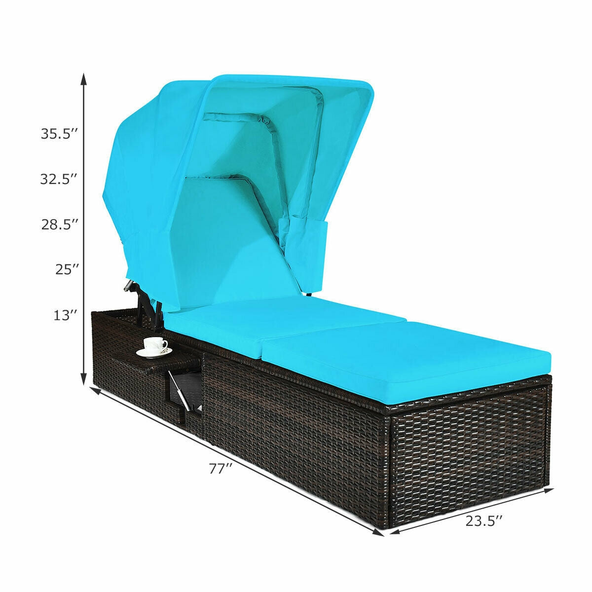 Outdoor Chaise Lounge Chair with Folding Canopy, Turquoise Outdoor Chaise Lounges at Gallery Canada