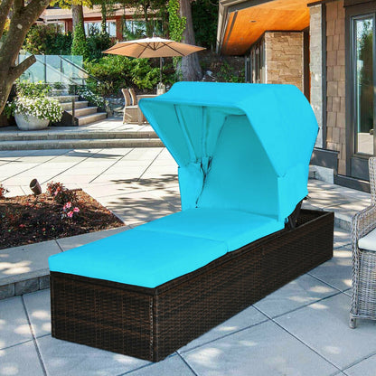 Outdoor Chaise Lounge Chair with Folding Canopy, Turquoise Outdoor Chaise Lounges at Gallery Canada