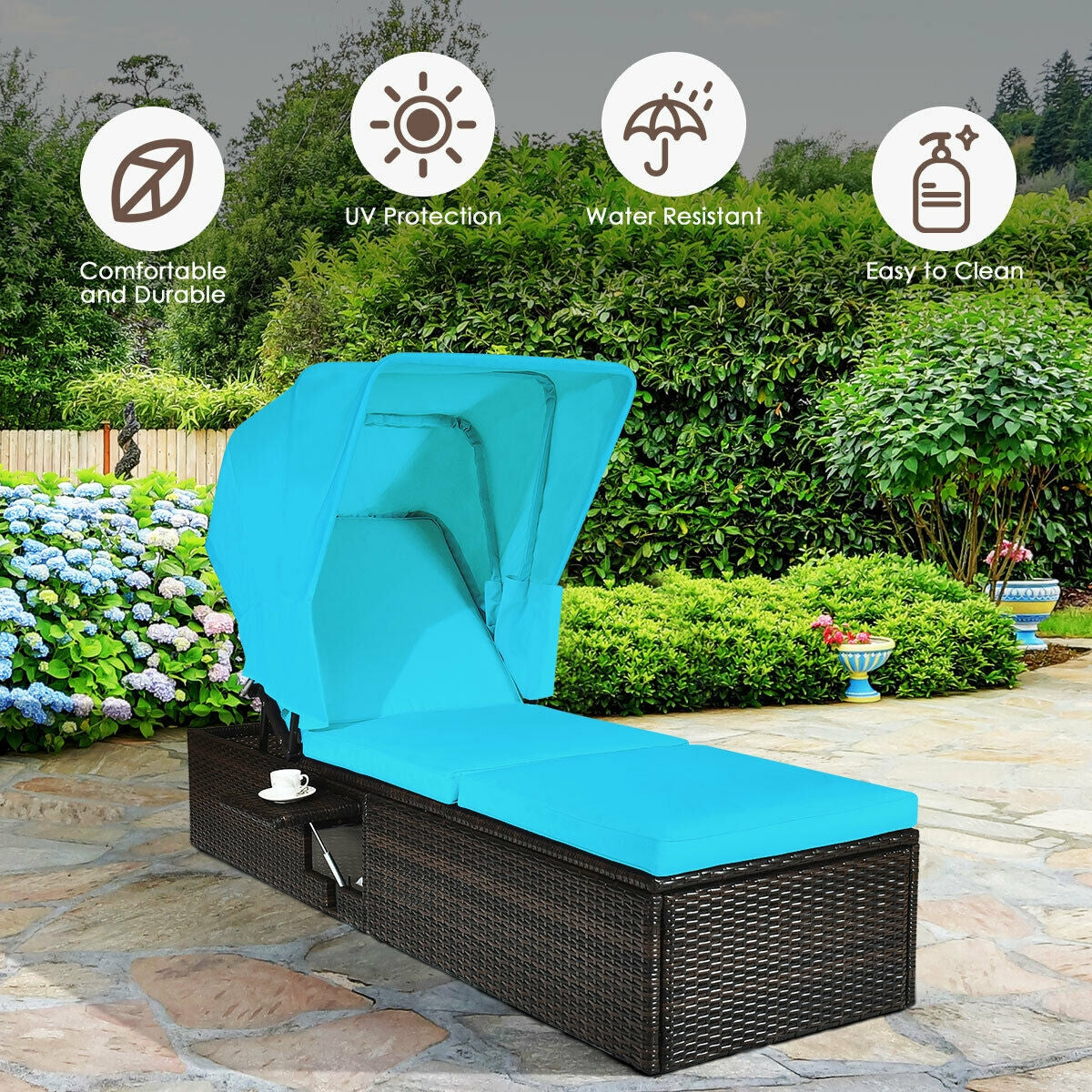 Outdoor Chaise Lounge Chair with Folding Canopy, Turquoise Outdoor Chaise Lounges at Gallery Canada