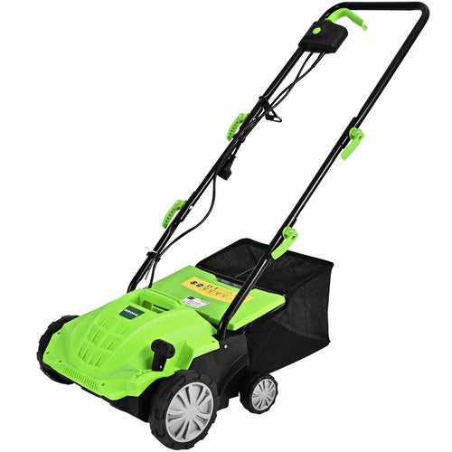 13 Inch 12 Amp Electric Scarifier with Collection Bag and Removable Blades, Green