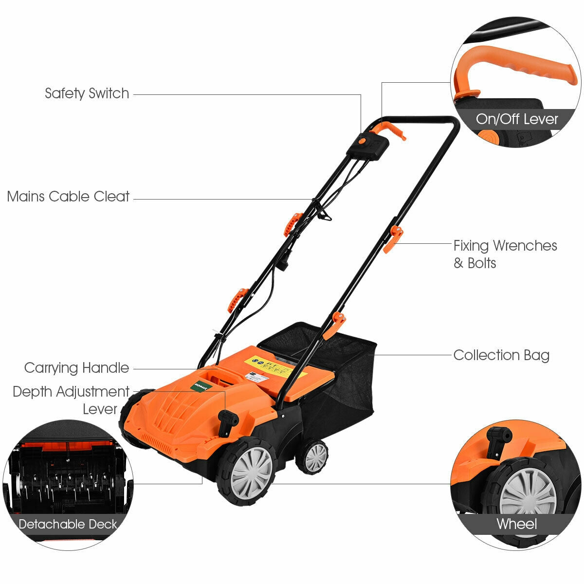 13 Inch 12 Amp Electric Scarifier with Collection Bag and Removable Blades - Gallery View 5 of 12