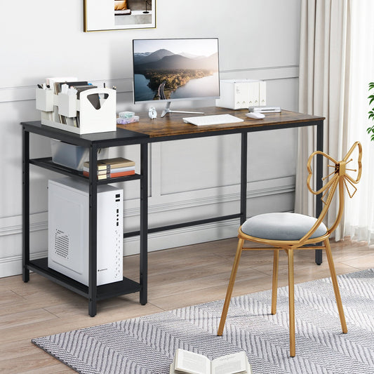 55 Inch Reversible Computer Desk with Adjustable Storage Shelves, Rustic Brown - Gallery Canada