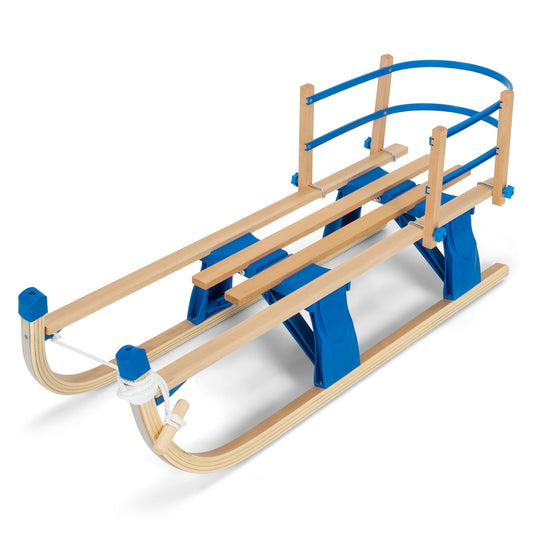 Folding Snowsled Portable Steering Slider with Pulling Ropes and Metal Rails, Natural at Gallery Canada