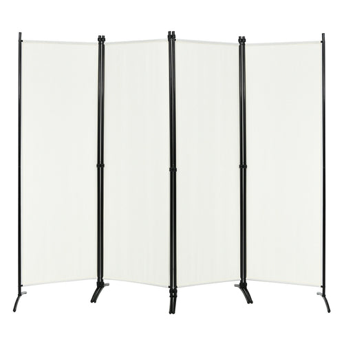 4-Panel  Room Divider with Steel Frame, White