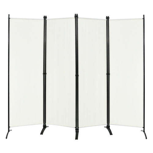 4-Panel  Room Divider with Steel Frame, White
