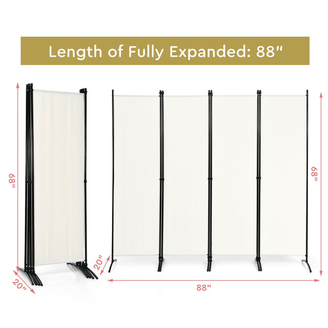 5.6 Feet 4 Panel Room Divider with Steel Frame - Gallery View 4 of 10